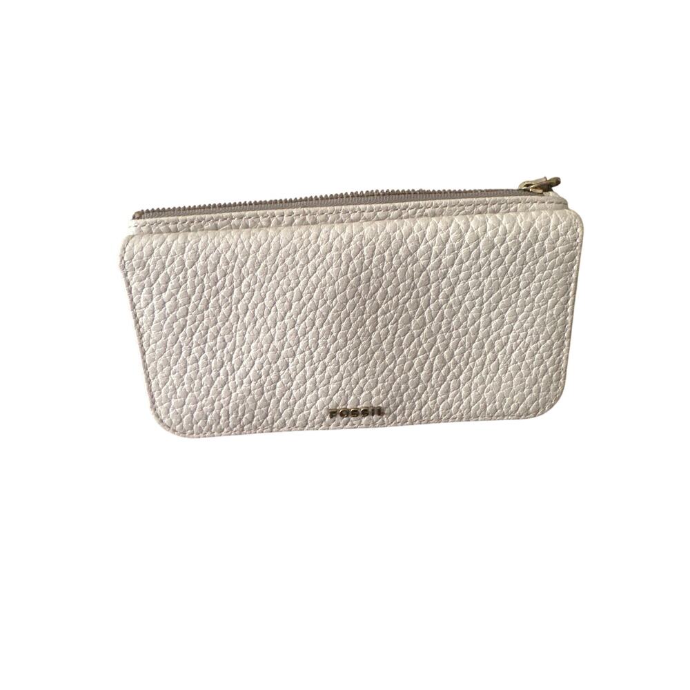 Fossil Issue Gray Pebble Leather 2 Tone Snap Slim Wallet Zipper Coin